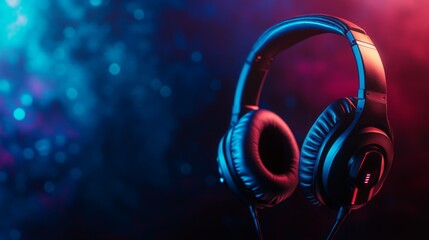 A detailed shot of gaming headphones with a built-in microphone, set against a dark background, highlighting their features and suitability for gaming.
