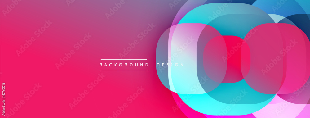 Fototapete Abstract background features overlapping circles. Colors blend from pinks, blues, purples creating modern design. Gradient effect adds depth, visual interest.
