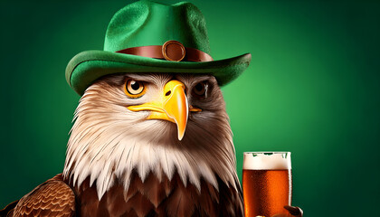 Eagle Holding a Beer With Green Gradient Background Style 03