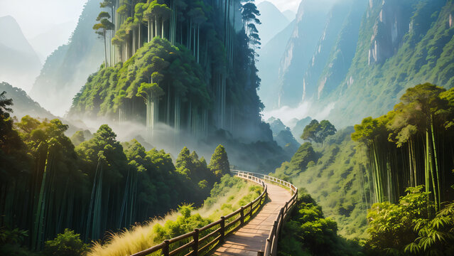 panoramic view of the mountains landscape in the morning