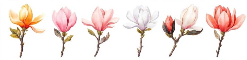 Watercolor Magnolia Blossoms