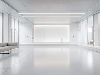 Modern Minimalist White Office Lobby Interior Design.