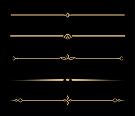 Set of Vintage decorative golden lines. text dividers. Gold line border. Lines separators, Borders, Vintage dividers, Underline elements. Vector illustration