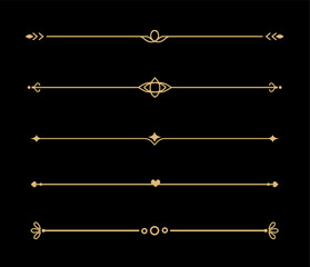 Set of Vintage decorative golden lines. text dividers. Gold line border. Lines separators, Borders, Vintage dividers, Underline elements. Vector illustration