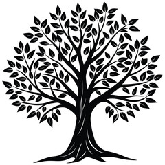 Obraz premium Black and White Silhouette of a Lush Full Tree