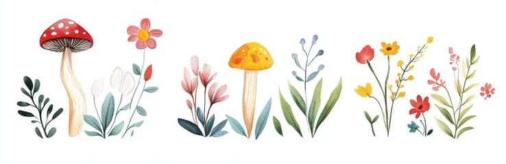 Colorful Floral and Fungus Illustrations