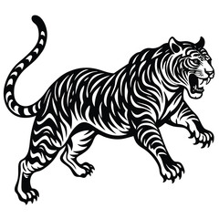 Aggressive Black and White Tiger Illustration Design