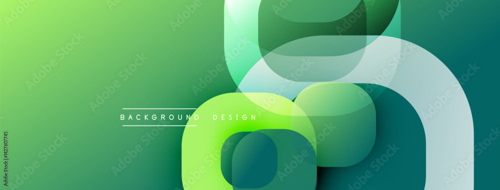Fototapete Abstract background features overlapping rounded shapes. Gradient transitions from light green to dark teal create depth. Minimalist design suitable for digital projects.