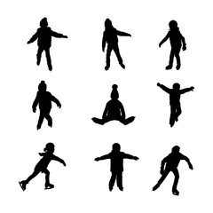 silhouette kid play ice skate on white background