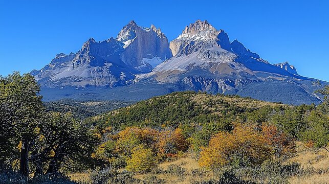 Majestic mountain range autumn foliage scenic landscape Patagonia - Powered by Adobe