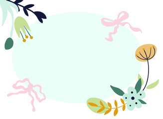 Vector illustration in simple flat style with copy space for text - background with plants and leaves - backdrop for greeting cards, posters, banners and placards