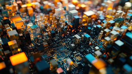 Glowing Metropolis Abstract 3D Cityscape.