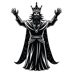 Majestic King with Long Beard and Crown in Black and White