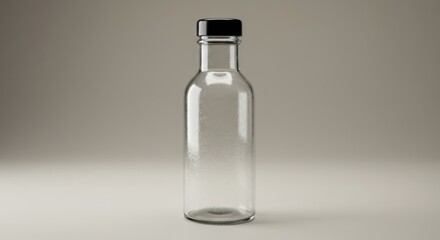 Empty Glass Bottle with Black Cap