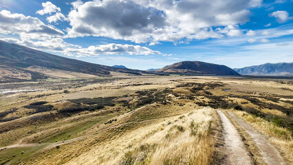 Naklejka premium Driving through Hakatere conservation park to Erewhon station