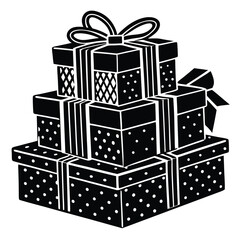 Stack of Wrapped Presents Black and White Illustration