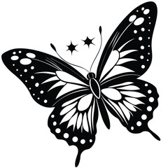Elegant Black and White Butterfly Illustration with Stars