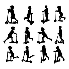 Naklejka premium silhouette kid play scooter on white background