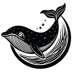 Stylized Humpback Whale in Crescent Moon Design