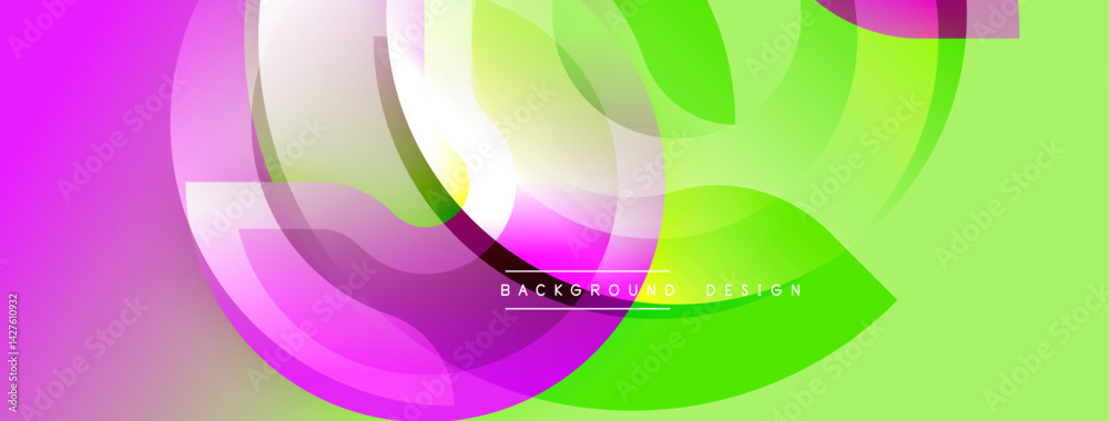 Fototapete Abstract vibrant background. Overlapping shapes create dynamic composition. Pink, green, white hues blend seamlessly. Modern design element for digital projects. Smooth gradients offer visual interest