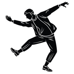 Stylish Man Dancing Silhouette Black and White Illustration