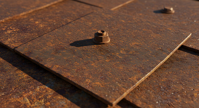 Rusted Metal Plates Fastened With Hex Nuts Creating An Industrial Texture