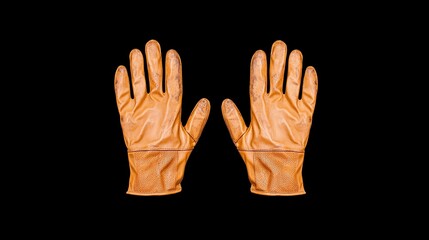 Obraz premium A pair of orange protective gloves displayed against a black background, highlighting their texture and design for safety and utility.