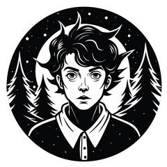 Monochromatic Portrait of a Young Person Under the Night Sky