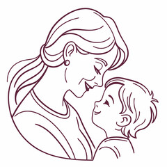 A simple line illustration depicting the loving bond between a mother and child.
