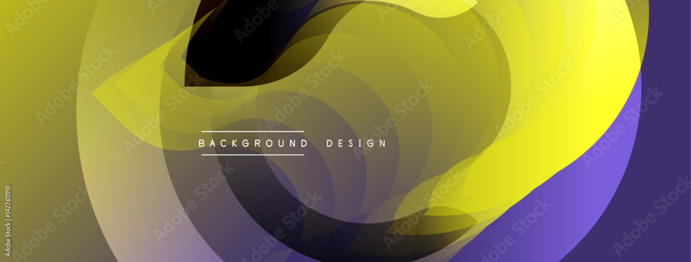 Poster Abstract fluid shapes overlap, creating dynamic yellow, purple gradients. Modern design evokes movement, energy, visual interest. Background features soft transitions.