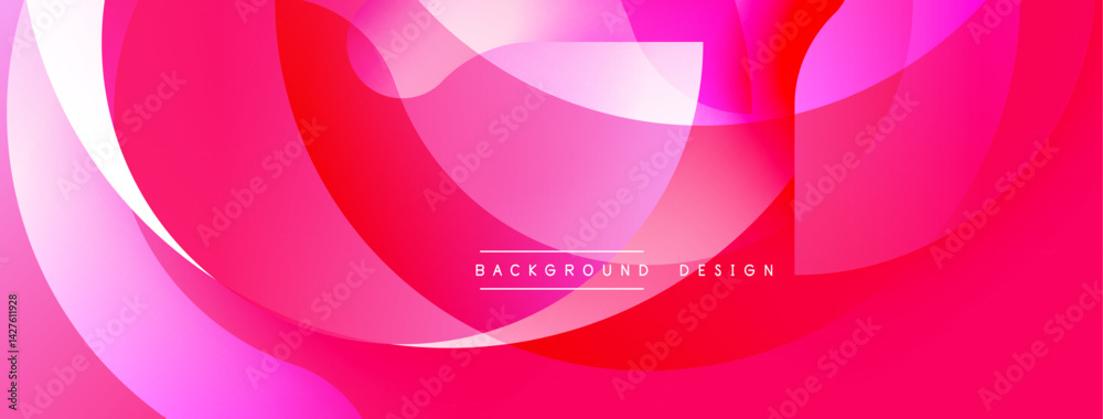 Poster Abstract pink background. Overlapping curved shapes create dynamic visual effect. Modern design suitable for digital projects, presentations, websites. Smooth gradients, vibrant colors.