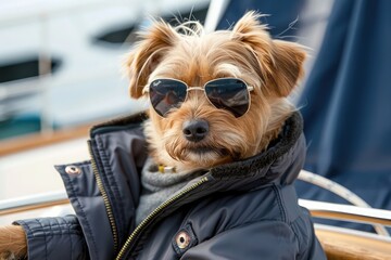Dog in sunglasses on the beach,A dog with sunglasses resting on the sandy beach during a sunny day
