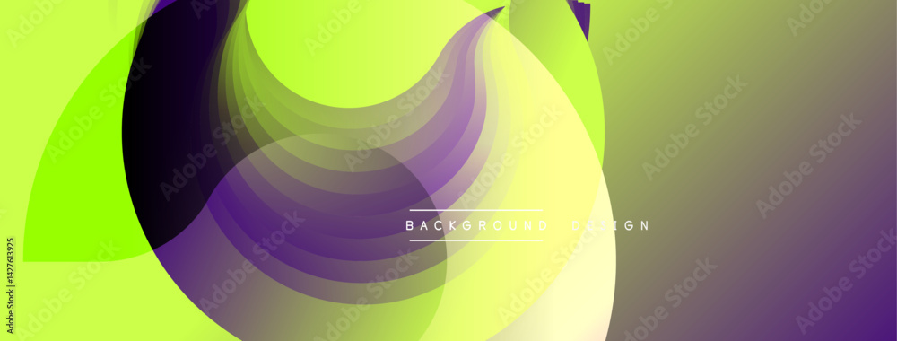 Poster abstract vibrant layers create dynamic composition. overlapping circles blend yellow, purple, green 