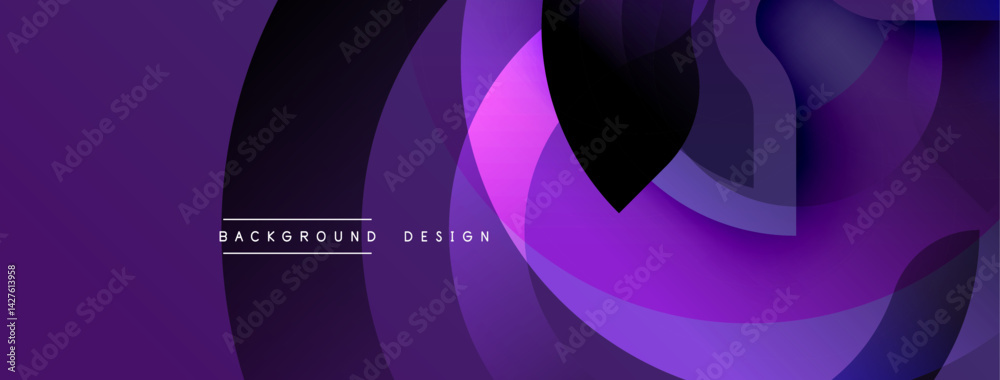 Poster Abstract purple design features overlapping curved shapes. Gradient shades create dynamic visual texture. Modern aesthetic suitable for backgrounds, banners, presentations.