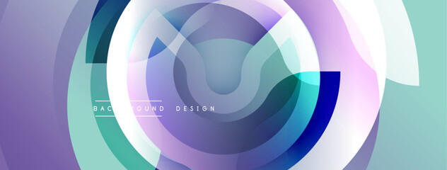 Abstract circular layers create dynamic visual effect. Soft pastel colors blend, forming modern background. Gradient shades enhance depth, offering clean aesthetic.