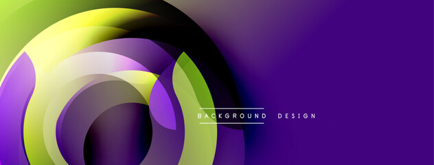 Abstract colorful layers create dynamic visual flow. Gradient shades blend, forming circular shapes. Modern design suitable for backgrounds, presentations, branding.