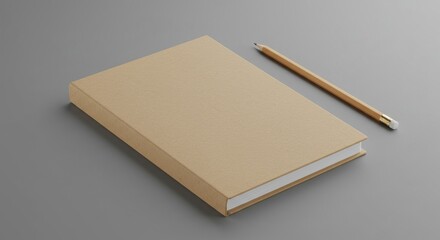 Beige Notebook Mockup with Pencil