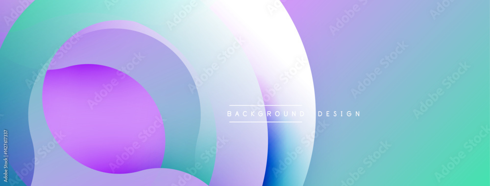 Poster Abstract design features overlapping circles, gradients shifting from purple to turquoise. Soft color palette creates calming visual experience. Modern aesthetic suitable for backgrounds.