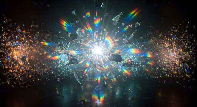 Abstract Prism Explosion With Rainbow Light Effect And Floating Shards