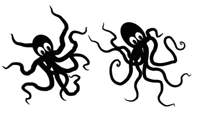 Black Silhouette Octopus Vector PNG – Sea Creature Illustration for Nautical, Marine, and Ocean-Themed Designs