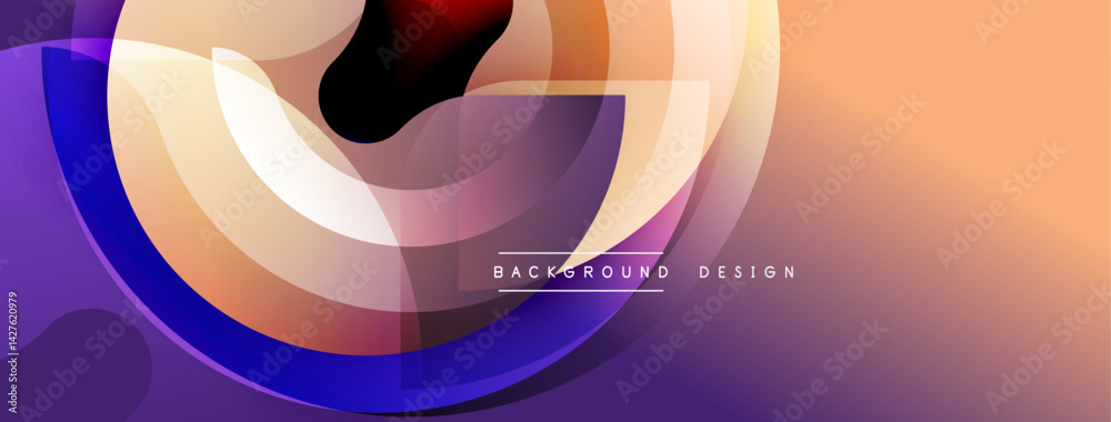 Fototapete abstract design features layered translucent circles. warm orange, purple hues blend creating dynami