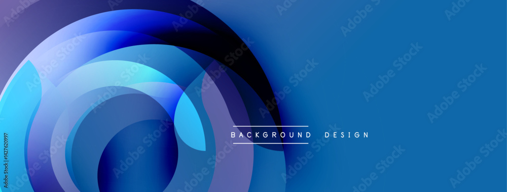 Poster Abstract blue layers create dynamic swirl. Gradient shades blend seamlessly, forming modern background design. Minimalist aesthetic, clean lines, vibrant color scheme.