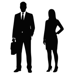 Silhouette of Businessman and Businesswoman Standing Together Representing Corporate Teamwork and Professionalism