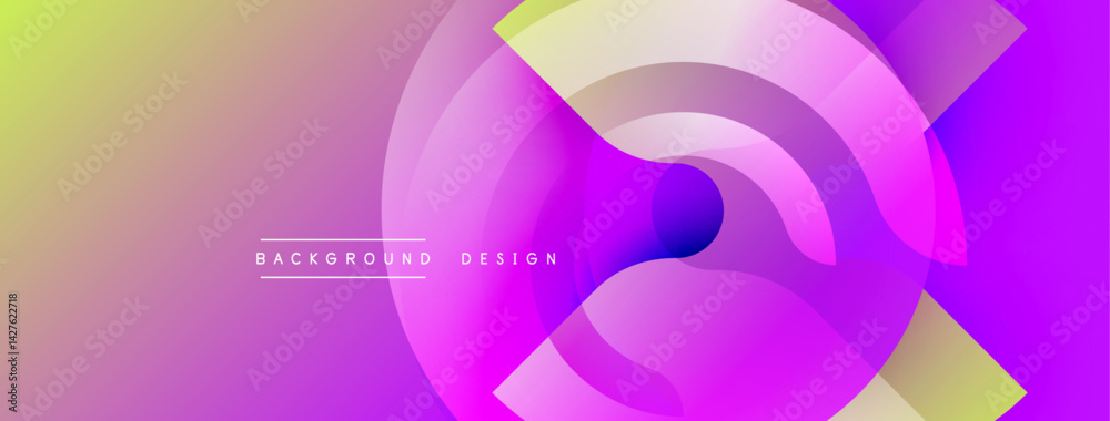Fototapete Abstract gradient background. Overlapping circles create dynamic composition. Soft color transitions, purple, yellow hues dominate design. Modern aesthetic.