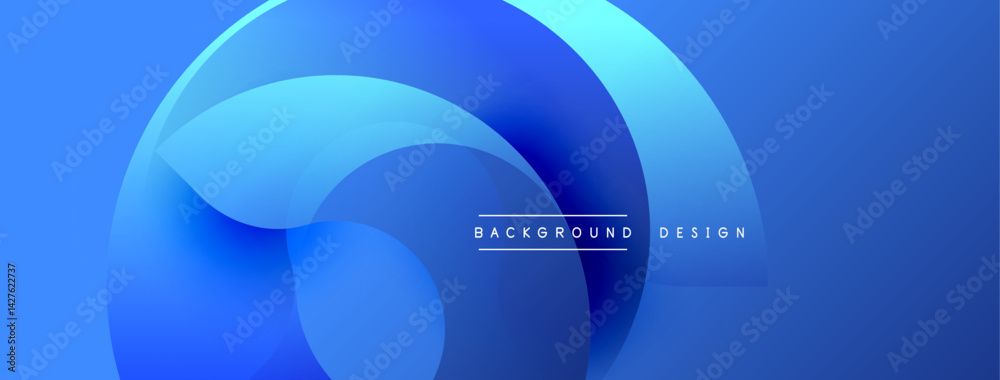 Fototapete Abstract blue design features overlapping circular layers. Gradient shades create depth, modern aesthetic. Minimalist composition suits backgrounds, presentations. Smooth transitions offer visual appe