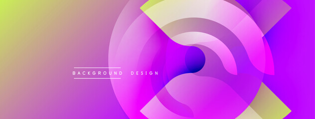 Abstract gradient background. Overlapping circles create dynamic composition. Soft color transitions, purple, yellow hues dominate design. Modern aesthetic.