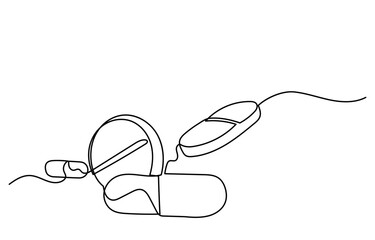 Obraz premium Continuous line drawing of medicine.Isometric single-line drawing of capsules and pills, including painkillers, antibiotics, vitamins, and aspirin in a modern minimal style.