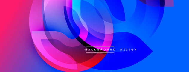 Abstract vibrant background. Overlapping circles create dynamic composition. Gradient colors blend smoothly, offering modern aesthetic. Pink, blue, purple hues dominate design.