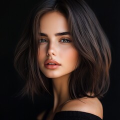 Beautiful Woman Portrait Soft Lighting Brown Hair Natural Makeup Elegant Model Fashion Photography  