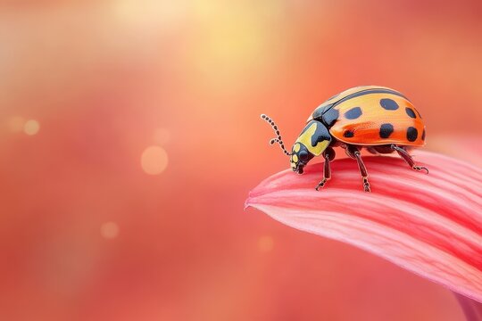 Vibrant ladybug perched delicately on a flower petal.